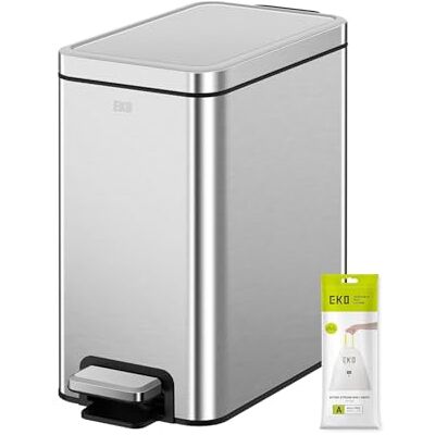 EKO 6-Litre Stella Slim Step Bin, Fingerprint-Resistant Stainless Steel Pedal Rubbish Bin with Removable Inner Liner (Silver) EKO 6-Litre Stella Slim Step Bin, Fingerprint-Resistant Stainless Steel Pedal Rubbish Bin with Removable Inner Liner (Silver)