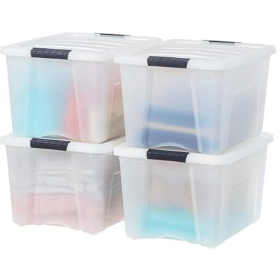 IRIS USA , Inc. Plastic Storage Bin Tote Organizing Container with Durable Lid and Secure Latching Buckles, Stackable and Nestable, Pearl/Black, 40 Qt IRIS USA , Inc. Plastic Storage Bin Tote Organizing Container with Durable Lid and Secure Latching Buckles, Stackable and Nestable, Pearl/Black, 40 Qt