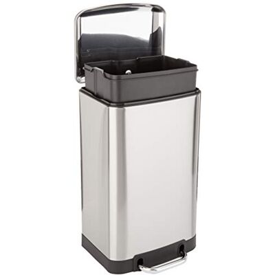 Amazon Basics Smudge Resistant Small Rectangular Trash Can with Soft-Close Foot Pedal for Bathroom, Bedroom, Living room or Office, 20 Liter / 5.3 Gallon, Nickel Amazon Basics Smudge Resistant Small Rectangular Trash Can with Soft-Close Foot Pedal for Bathroom, Bedroom, Living room or Office, 20 Liter / 5.3 Gallon, Nickel