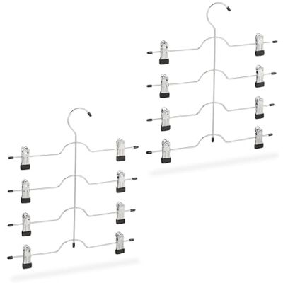 Relaxdays Multi Coat Hanger Set of 2, Holder for Skirts or Pants with Clips, Compact, Non-Slip, Silver Relaxdays Multi Coat Hanger Set of 2, Holder for Skirts or Pants with Clips, Compact, Non-Slip, Silver