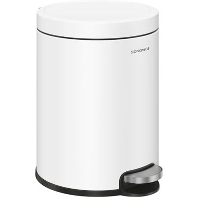 SONGMICS Bathroom Pedal Bin, 1.6 Gallon (6 L) Steel Toilet Bin with Soft-Close Lid, Inner Bucket, for Waste, Bedroom, Cloud White LTB016WZ02 SONGMICS Bathroom Pedal Bin, 1.6 Gallon (6 L) Steel Toilet Bin with Soft-Close Lid, Inner Bucket, for Waste, Bedroom, Cloud White LTB016WZ02