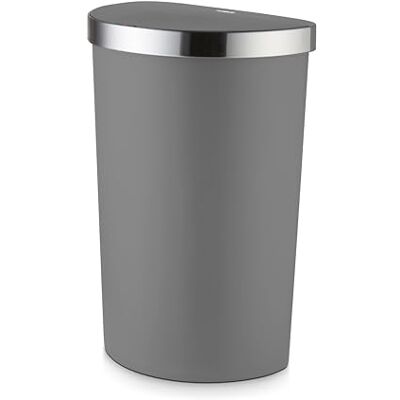 Swan Tower Curved Sensor Bin with Bin Liner Retainer Ring, Durable PP Body, Battery Operated, 50L, Grey with Stainless Steel Trim on Lid Swan Tower Curved Sensor Bin with Bin Liner Retainer Ring, Durable PP Body, Battery Operated, 50L, Grey with Stainless Steel Trim on Lid