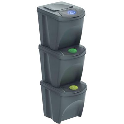 Prosperplast Sortibox Bin Containers, 3 x 25L Rubbish and Waste Separation System, (Grey) Prosperplast Sortibox Bin Containers, 3 x 25L Rubbish and Waste Separation System, (Grey)
