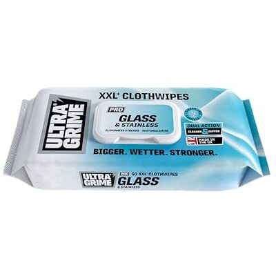 UltraGrime PRO Glass & Stainless Surface Wet Wipes XXL Cleaning Cloths for Mirrors, Windows, Kitchen, Home, Shower Glass Cleaner Streak Free (Pack of 50) UltraGrime PRO Glass & Stainless Surface Wet Wipes XXL Cleaning Cloths for Mirrors, Windows, Kitchen, Home, Shower Glass Cleaner Streak Free (Pack of 50)