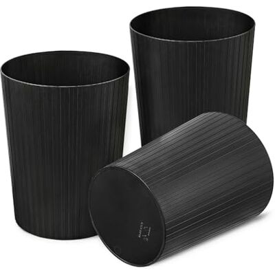Cetomo 7.2L*3 Plastic Waste Paper Bin, Trash Can, Small Bins, Bedroom Bin, Round Waste Basket with Solid Stripe for Kitchen Rooms, Nesting, Matte, Frosted, Minimalist, Open Top, Black, 7.2L(3 Pack) Cetomo 7.2L*3 Plastic Waste Paper Bin, Trash Can, Small Bins, Bedroom Bin, Round Waste Basket with Solid Stripe for Kitchen Rooms, Nesting, Matte, Frosted, Minimalist, Open Top, Black, 7.2L(3 Pack)