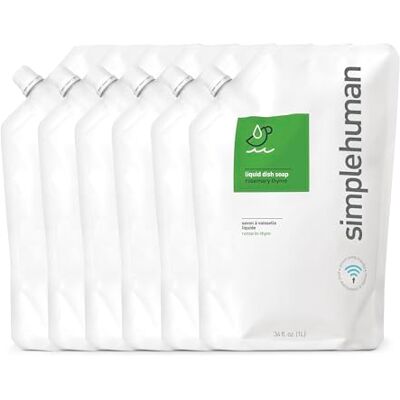 simplehuman 6 x 1L Rosemary Thyme Washing Up Liquid Dish Soap Biodegradable, Hypoallergenic, No Toxins, Parabens, DEAs or Phosphates, Formulated for Sensor Pump simplehuman 6 x 1L Rosemary Thyme Washing Up Liquid Dish Soap Biodegradable, Hypoallergenic, No Toxins, Parabens, DEAs or Phosphates, Formulated for Sensor Pump