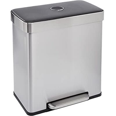 Amazon Basics Rectangular Recycling Rubbish Bin with 2 Compartments, 60 l, Silver Amazon Basics Rectangular Recycling Rubbish Bin with 2 Compartments, 60 l, Silver