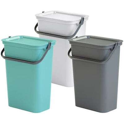 WELL HOME MOBILIARIO & DECORACIÓN Set of 3 Moda Bin with Handle Graphite, Sage and White, 10 L WELL HOME MOBILIARIO & DECORACIÓN Set of 3 Moda Bin with Handle Graphite, Sage and White, 10 L