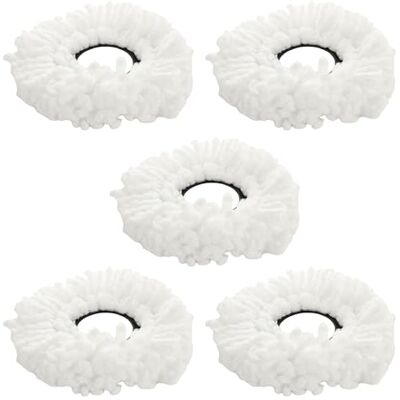 ASelected 5 Pack Mop Head Replacement, 360° Rotating Spin Mop Heads Universal, EasyWring, Round Microfibre Mop Head Refills, Machine Washable, White ASelected 5 Pack Mop Head Replacement, 360° Rotating Spin Mop Heads Universal, EasyWring, Round Microfibre Mop Head Refills, Machine Washable, White