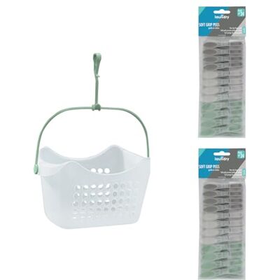 JVL Peg Basket with 48 Soft Grip Plastic Clothes Pegs – Non-Slip Laundry Peg Holder – Assorted Colours JVL Peg Basket with 48 Soft Grip Plastic Clothes Pegs – Non-Slip Laundry Peg Holder – Assorted Colours