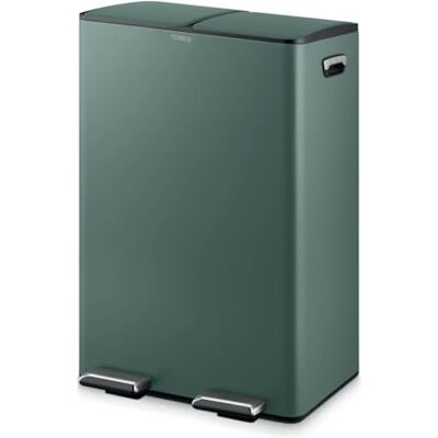 Tower Recycling Pedal Bin, Two 30L Compartments with Removable Inner Buckets, Carbon Steel Body, 60L, Forest Green Tower Recycling Pedal Bin, Two 30L Compartments with Removable Inner Buckets, Carbon Steel Body, 60L, Forest Green