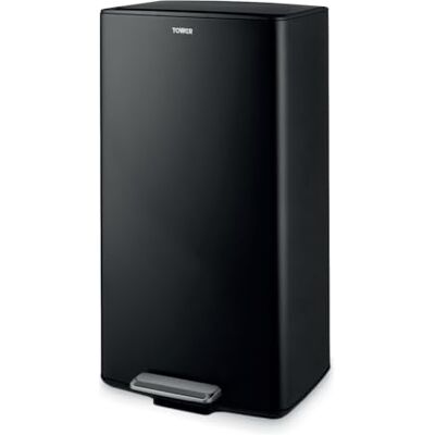 Tower 40L Rectangular Pedal Bin with Removable Inner Bucket and Filter Compartment, Durable Carbon Steel, Black Tower 40L Rectangular Pedal Bin with Removable Inner Bucket and Filter Compartment, Durable Carbon Steel, Black