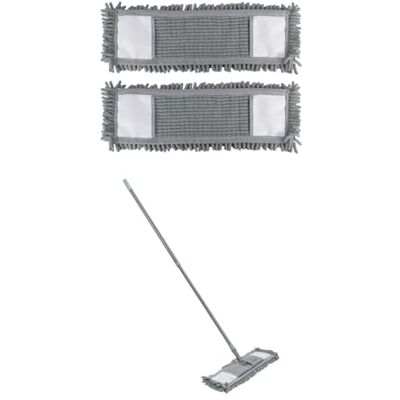 JVL Extendable Chenille Mop With 2 Replacement Heads – Flat Floor Cleaner with Long Handle – Machine Washable Microfibre Refill System – Grey JVL Extendable Chenille Mop With 2 Replacement Heads – Flat Floor Cleaner with Long Handle – Machine Washable Microfibre Refill System – Grey