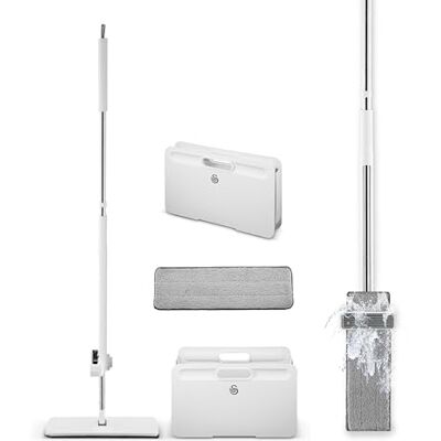 Swan Elevate Self-Wringing Flat Mop and Space Saving Folding Bucket Set, Built-In Wringing System, Ridged Microfibre Pad, White SWFC2012WHTN Swan Elevate Self-Wringing Flat Mop and Space Saving Folding Bucket Set, Built-In Wringing System, Ridged Microfibre Pad, White SWFC2012WHTN
