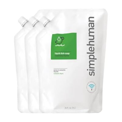 simplehuman 3 x 1L Rosemary Thyme Washing Up Liquid Dish Soap Biodegradable, Hypoallergenic, No Toxins, Parabens, DEAs or Phosphates, Formulated for Sensor Pump simplehuman 3 x 1L Rosemary Thyme Washing Up Liquid Dish Soap Biodegradable, Hypoallergenic, No Toxins, Parabens, DEAs or Phosphates, Formulated for Sensor Pump