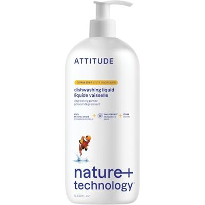 BIO SPECTRA ATTITUDE ATTITUDE Washing Up Liquid, Cuts Grease & Removes Food Residue, Gentle on Hands, EWG Verified, Plant-Based Cleaning Liquid, Vegan Dish Soap, Citrus Zest, 1 Liter BIO SPECTRA ATTITUDE ATTITUDE Washing Up Liquid, Cuts Grease & Removes Food Residue, Gentle on Hands, EWG Verified, Plant-Based Cleaning Liquid, Vegan Dish Soap, Citrus Zest, 1 Liter