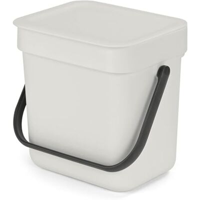 Brabantia Sort & Go Food Waste Bin 3L (Light Grey), Space-Efficient Plastic Recycle Bin with Handle, Removable and Stay-Open Lid, Easy to Clean Kitchen Compost Caddy without Nooks and Rims Brabantia Sort & Go Food Waste Bin 3L (Light Grey), Space-Efficient Plastic Recycle Bin with Handle, Removable and Stay-Open Lid, Easy to Clean Kitchen Compost Caddy without Nooks and Rims