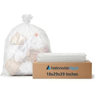 Nationwide Paper Extra Strong Clear Bin Bags 200 Pcs Refuse Sacks Everyday Commercial Trash Bags-18x29x39 Inches Nationwide Paper Extra Strong Clear Bin Bags 200 Pcs Refuse Sacks Everyday Commercial Trash Bags-18x29x39 Inches