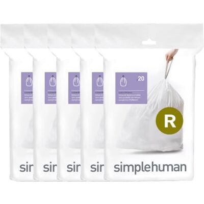 simplehuman Code R 100 Liners, 50% Recycled Custom Fit Bin Bags in Dispenser Packs, Durable Drawstring Tie Handle, 10L, White simplehuman Code R 100 Liners, 50% Recycled Custom Fit Bin Bags in Dispenser Packs, Durable Drawstring Tie Handle, 10L, White