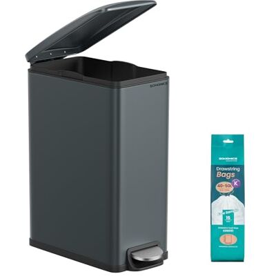 SONGMICS Kitchen Bin, 12.7-Gallon (48 L) Slim Pedal Bin for Narrow Spaces, Rubbish and Waste Bin with Soft-Close Lid and Inner Bucket, Steel, 15 Rubbish Bags Included, Charcoal Grey LTB510G02 SONGMICS Kitchen Bin, 12.7-Gallon (48 L) Slim Pedal Bin for Narrow Spaces, Rubbish and Waste Bin with Soft-Close Lid and Inner Bucket, Steel, 15 Rubbish Bags Included, Charcoal Grey LTB510G02