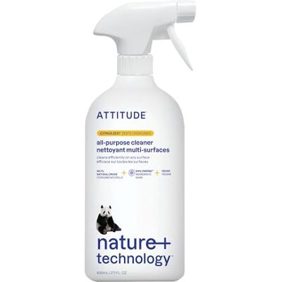 ATTITUDE All Purpose Cleaner Spray, EWG Verified, Vegan, Made with 94% Plant-Based Ingredients, Streak-Free for Kitchen, Bathroom, Glass & More, Citrus Zest Scent, 800 mL ATTITUDE All Purpose Cleaner Spray, EWG Verified, Vegan, Made with 94% Plant-Based Ingredients, Streak-Free for Kitchen, Bathroom, Glass & More, Citrus Zest Scent, 800 mL