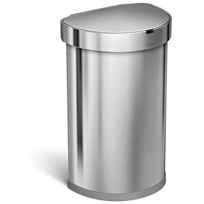 simplehuman ST2009 45L Semi-Round Sensor Bin, Automatic Motion Control, Fingerprint-Proof, Brushed Stainless Steel, W 39.1cm x H 64.1cm x D 32.6cm simplehuman ST2009 45L Semi-Round Sensor Bin, Automatic Motion Control, Fingerprint-Proof, Brushed Stainless Steel, W 39.1cm x H 64.1cm x D 32.6cm