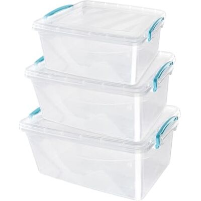 JVL Plastic Clip Lidded Food Storage Box, Stackable & Nestable, Set of 3, 5L, 8.5L, 13.5L JVL Plastic Clip Lidded Food Storage Box, Stackable & Nestable, Set of 3, 5L, 8.5L, 13.5L