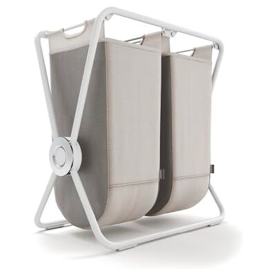 simplehuman X-Frame Hamper, Double Compartment Laundry Basket for Bedroom Bathroom, Heavy-Gauge Steel Frame, Stain & Odour Resistant Machine Washable Bags, Easy Carry Steel Handles, White simplehuman X-Frame Hamper, Double Compartment Laundry Basket for Bedroom Bathroom, Heavy-Gauge Steel Frame, Stain & Odour Resistant Machine Washable Bags, Easy Carry Steel Handles, White