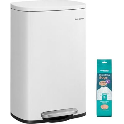 SONGMICS Kitchen Bin 13 Gallon (50 L), Pedal Rubbish Bin, Soft Close, Step-On Pedal, Steel, Inner Bucket, White LTB101W01 SONGMICS Kitchen Bin 13 Gallon (50 L), Pedal Rubbish Bin, Soft Close, Step-On Pedal, Steel, Inner Bucket, White LTB101W01