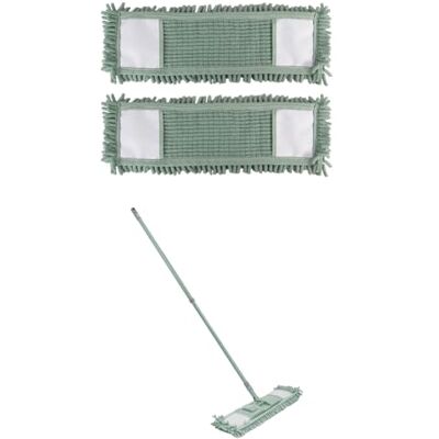 JVL Extendable Chenille Mop With 2 Replacement Heads – Flat Floor Cleaner with Long Handle – Machine Washable Microfibre Refill System – Green JVL Extendable Chenille Mop With 2 Replacement Heads – Flat Floor Cleaner with Long Handle – Machine Washable Microfibre Refill System – Green