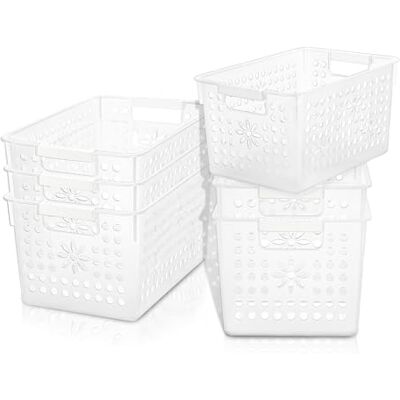 Cetomo Plastic Storage Box, Storage Baskets with Handle, Shelf Basket Organizer with Hole, Open Top Storage Bin for Home Kitchen Office, Transparent, 6 Pack (27 x 18 x 14.5 cm) Cetomo Plastic Storage Box, Storage Baskets with Handle, Shelf Basket Organizer with Hole, Open Top Storage Bin for Home Kitchen Office, Transparent, 6 Pack (27 x 18 x 14.5 cm)