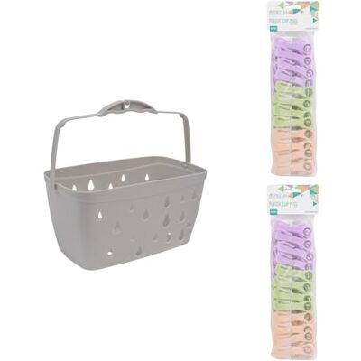 JVL Grey Peg Basket with 48 Plastic Clip Clothes Pegs – Laundry Peg Storage – Assorted Colours JVL Grey Peg Basket with 48 Plastic Clip Clothes Pegs – Laundry Peg Storage – Assorted Colours