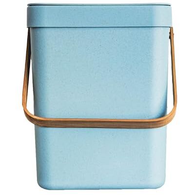 KITCHEN MOVE BODEN Plastic Table Bin 5L Blue with Bamboo Handle KITCHEN MOVE BODEN Plastic Table Bin 5L Blue with Bamboo Handle