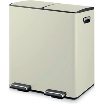 Tower Recycling Pedal Bin, Two 20L Compartments with Inner Buckets, Carbon Steel Body, 40L, Cream Tower Recycling Pedal Bin, Two 20L Compartments with Inner Buckets, Carbon Steel Body, 40L, Cream