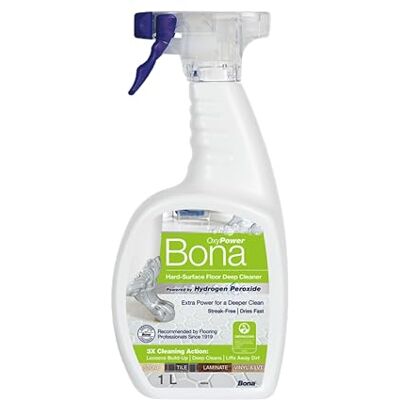 Bona OxyPower Hard-Surface Floor Cleaner Liquid, Floor Cleaner for Stone, Tile, Laminate, LVT Floors, 1 Litre Spray Bottle Bona OxyPower Hard-Surface Floor Cleaner Liquid, Floor Cleaner for Stone, Tile, Laminate, LVT Floors, 1 Litre Spray Bottle
