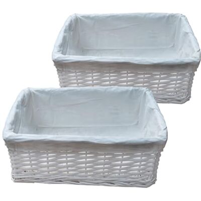 ARPAN Large White Wicker Storage & Hamper Basket with White Cloth Lining – Large Baskets for Xmas, Wedding, Confetti & Parties, Snack Basket, Wicker Baskets (Large Pack of 2) ARPAN Large White Wicker Storage & Hamper Basket with White Cloth Lining – Large Baskets for Xmas, Wedding, Confetti & Parties, Snack Basket, Wicker Baskets (Large Pack of 2)