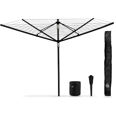 Swan Stealth 60m Rotary Airer with Adjustable Height, Steel Metal Ground Spike, Premium Zip Cover and Peg Bag with Carabiner, Aluminium Construction, Matt Black Finish, SWLC1005BLKN Swan Stealth 60m Rotary Airer with Adjustable Height, Steel Metal Ground Spike, Premium Zip Cover and Peg Bag with Carabiner, Aluminium Construction, Matt Black Finish, SWLC1005BLKN