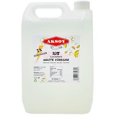 AKSOY Lemon White Vinegar 15% Concentrate 5LT 3X Stronger Than Regular White Vinegar Perfect for Cleaning, Tough Stains, Weed Killer, Descaling & Household Use AKSOY Lemon White Vinegar 15% Concentrate 5LT 3X Stronger Than Regular White Vinegar Perfect for Cleaning, Tough Stains, Weed Killer, Descaling & Household Use