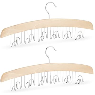 Relaxdays Set of 2 Tie & Belt Rack for the Closet, Hanger for 12 Belts, Accessory Holder, Lotus Wood, HWD: 17x43x5 cm, Natural/Silver Relaxdays Set of 2 Tie & Belt Rack for the Closet, Hanger for 12 Belts, Accessory Holder, Lotus Wood, HWD: 17x43x5 cm, Natural/Silver