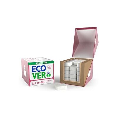 Ecover All-In-One Dishwasher Tablets, Contains Salt & Rinse Aid, Power Cleaning, Mandarin and Lemongrass Scent, Pack of 1, 45 Tablets Ecover All-In-One Dishwasher Tablets, Contains Salt & Rinse Aid, Power Cleaning, Mandarin and Lemongrass Scent, Pack of 1, 45 Tablets