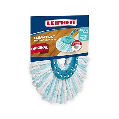 Leifheit Replacement Mop Head Clean Twist Disc Mop x 2 Pack, 2 Fibre System for Effective Cleaning and High Dirt and Water Absorption, Set of 2 heads Leifheit Replacement Mop Head Clean Twist Disc Mop x 2 Pack, 2 Fibre System for Effective Cleaning and High Dirt and Water Absorption, Set of 2 heads