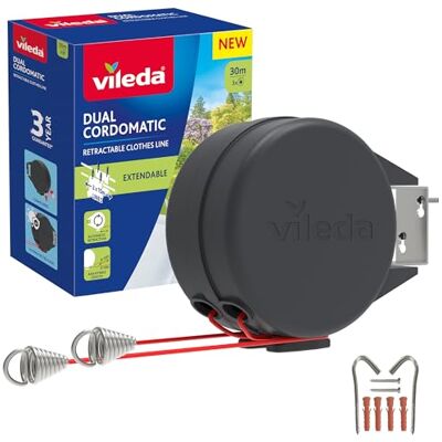 Vileda Dual Cordomatic Retractable Washing Line, 30m (2 x 15m Clothes Line) Vileda Dual Cordomatic Retractable Washing Line, 30m (2 x 15m Clothes Line)