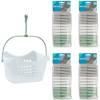 JVL Peg Basket with 48 Large Plastic Clothes Pegs – Strong Laundry Peg Storage Basket – Assorted Colours JVL Peg Basket with 48 Large Plastic Clothes Pegs – Strong Laundry Peg Storage Basket – Assorted Colours