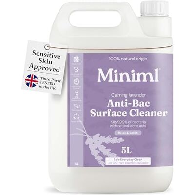 Miniml Eco Antibacterial Spray Surface Cleaner 5L Refill French Lavender Scented Multi Purpose Anti-Bac Disinfectant Cleaning Product Natural Plant Based Vegan Formula & Cruelty Free Miniml Eco Antibacterial Spray Surface Cleaner 5L Refill French Lavender Scented Multi Purpose Anti-Bac Disinfectant Cleaning Product Natural Plant Based Vegan Formula & Cruelty Free
