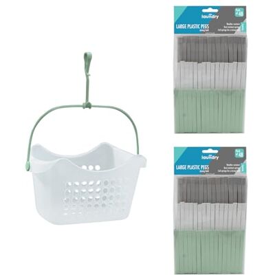 JVL Peg Basket with 96 Large Plastic Clothes Pegs – Laundry Peg Storage Holder for Washing Line – Assorted Colours JVL Peg Basket with 96 Large Plastic Clothes Pegs – Laundry Peg Storage Holder for Washing Line – Assorted Colours