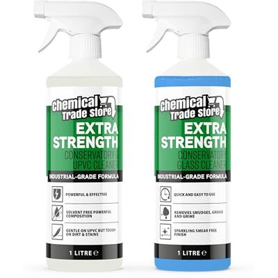 Chemical Trade Store Conservatory Cleaning Kit – 2 x 1L Sprays for UPVC & Glass – Complete Exterior Cleaner Set for Frames, Fascias & Glazing Chemical Trade Store Conservatory Cleaning Kit – 2 x 1L Sprays for UPVC & Glass – Complete Exterior Cleaner Set for Frames, Fascias & Glazing