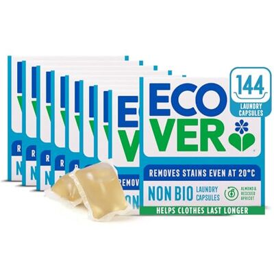 Ecover Non-Bio Washing Capsules Fresh Almond & Rescued Apricot Scent, 8x Pack of 18 Capsules Ecover Non-Bio Washing Capsules Fresh Almond & Rescued Apricot Scent, 8x Pack of 18 Capsules