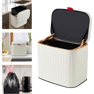 Eternelovery Stainless Steel Trash Can with Lid, Detachable Compost Bin, Small Countertop Wall-Mount Kitchen Food Waste Bin, Hanging Garbage Can for Cabinet, Under Sink, Bathroom Eternelovery Stainless Steel Trash Can with Lid, Detachable Compost Bin, Small Countertop Wall-Mount Kitchen Food Waste Bin, Hanging Garbage Can for Cabinet, Under Sink, Bathroom
