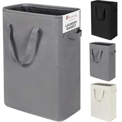 ZERO JET LAG Slim Laundry Hamper With Handles Collapsible Laundry Basket Thin Dirty Clothes Basket Narrow Laundry Bag Foldable Dirty Cloth Hamper 45L (21 inches,Grey) ZERO JET LAG Slim Laundry Hamper With Handles Collapsible Laundry Basket Thin Dirty Clothes Basket Narrow Laundry Bag Foldable Dirty Cloth Hamper 45L (21 inches,Grey)