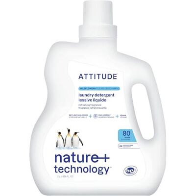 ATTITUDE Liquid Laundry Detergent, EWG Verified, HE Compatible, Plant-Based & Vegan, Natural Laundry Soap, Wildflowers Scent, 80 Loads, 2 Liters ATTITUDE Liquid Laundry Detergent, EWG Verified, HE Compatible, Plant-Based & Vegan, Natural Laundry Soap, Wildflowers Scent, 80 Loads, 2 Liters